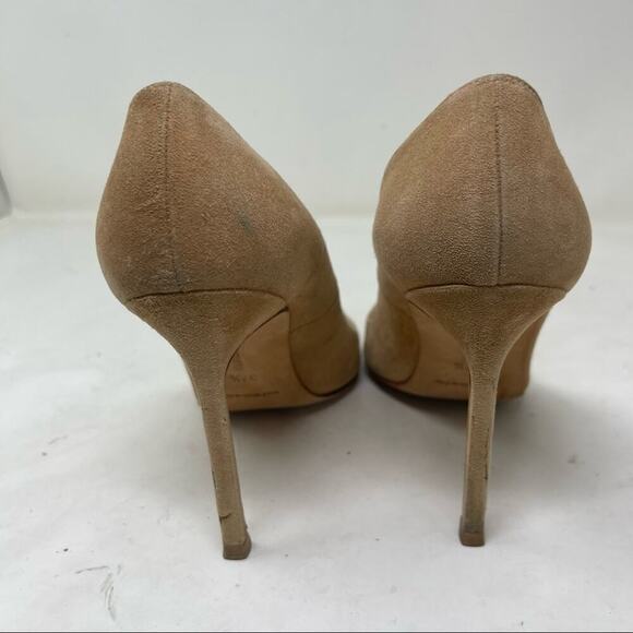 Manolo Blahnik Bb Stone tan Suede Pointed Toe Pumps 37.5 - Picture 5 of 7